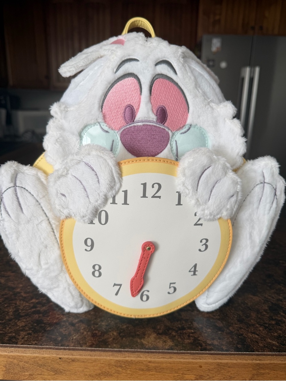 Loungefly White Plush Bunny Clock Backpack with Pink & Mint Accents